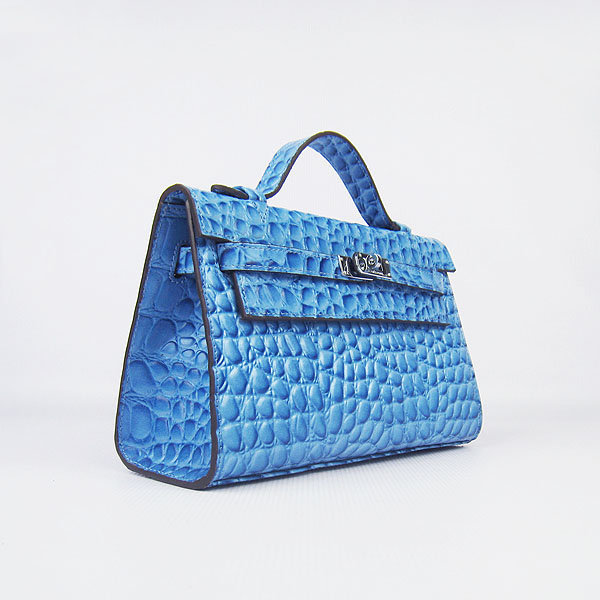 AAA Hermes Kelly 22 CM Stone Veins Leather Handbag Blue H008 On Sale - Click Image to Close